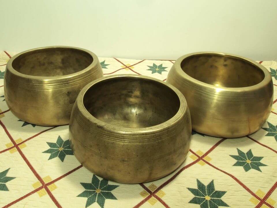 3 Piece Large Antique Mani Singing Bowl Set