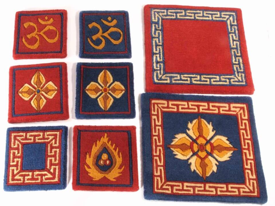 Tibetan Wool Mat Om Symbol - 12x12 Red