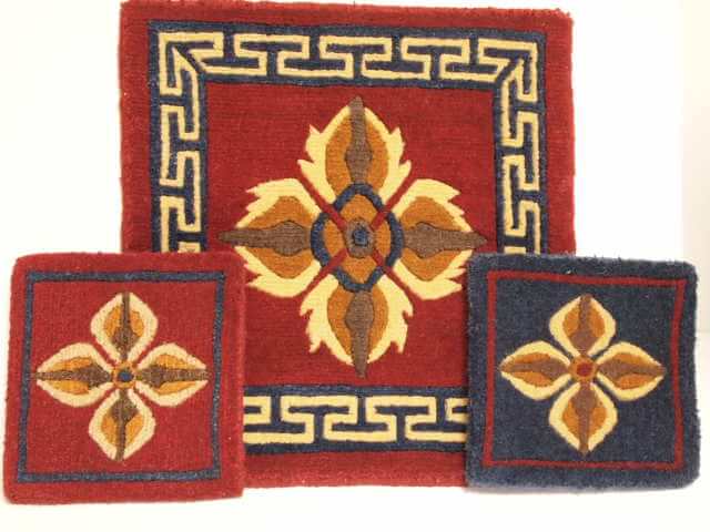 Tibetan Wool Mat Double Dorje - 6x6 Blue