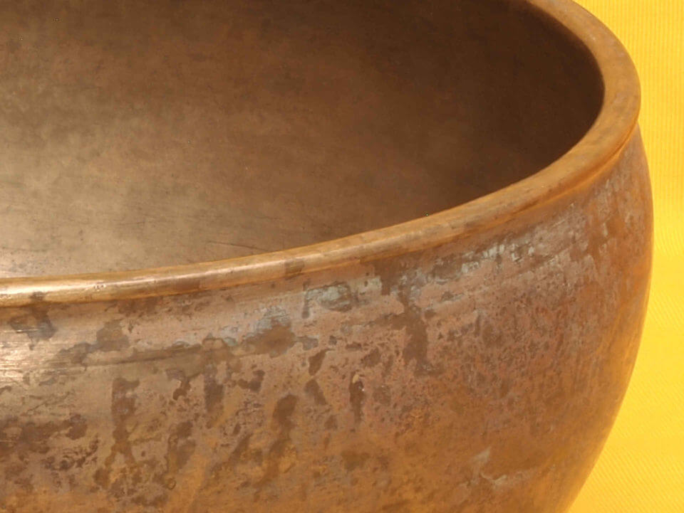 Large Thick   Antique Jambati Singing Bowl with  Intense oscillating high fundamental tone. #1755