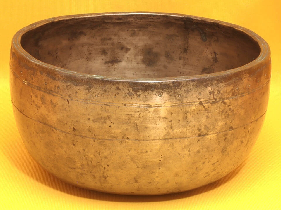 Large Thick Adorned   Antique Thadobati Singing Bowl with extraordinary hand etched art #4615