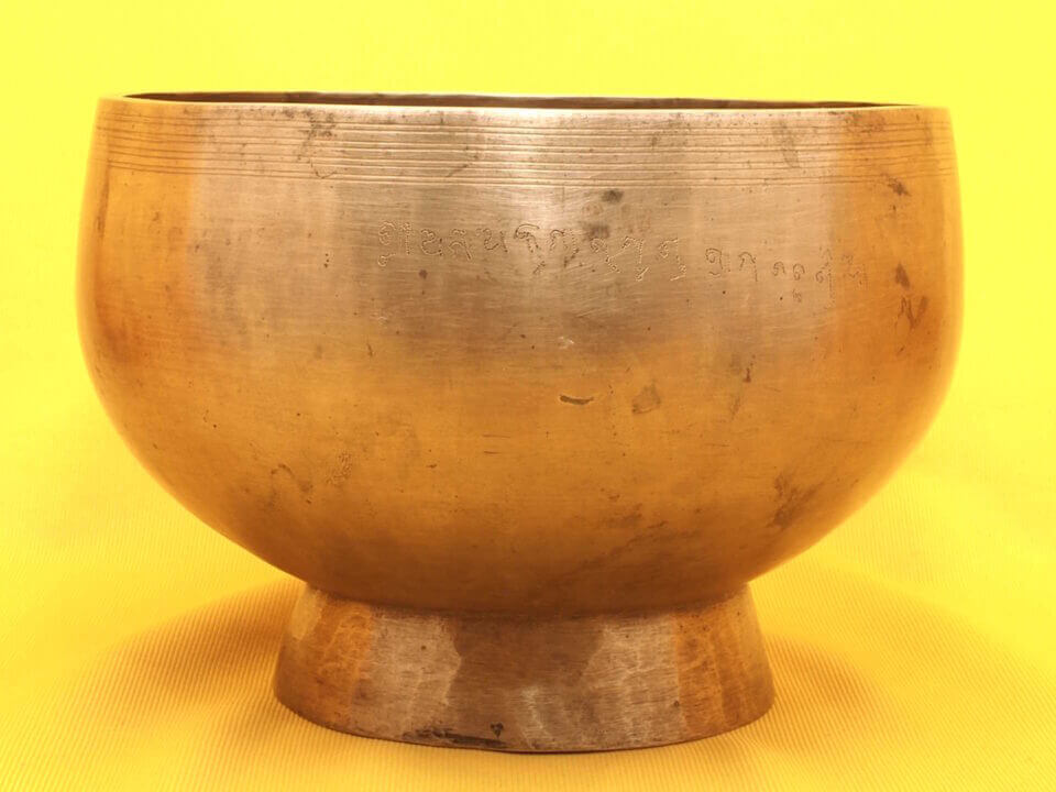 Large Thick Antique Pedestal Singing Bowl with rapidly evolving sound #6917