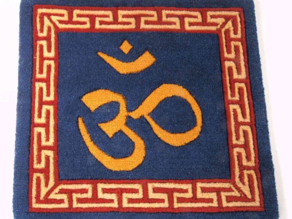 Tibetan Wool Mat Om Symbol - 12x12 Blue