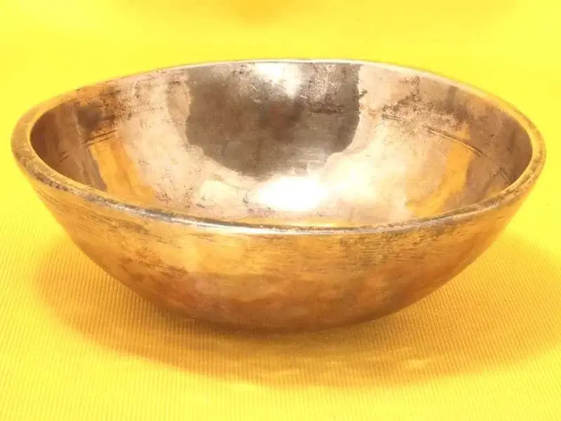 Thick Deep Mirror Antique Manipuri Singing Bowl with warbling tone #80340